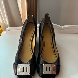 Nine West Black Leather Heels with Silver Buckle